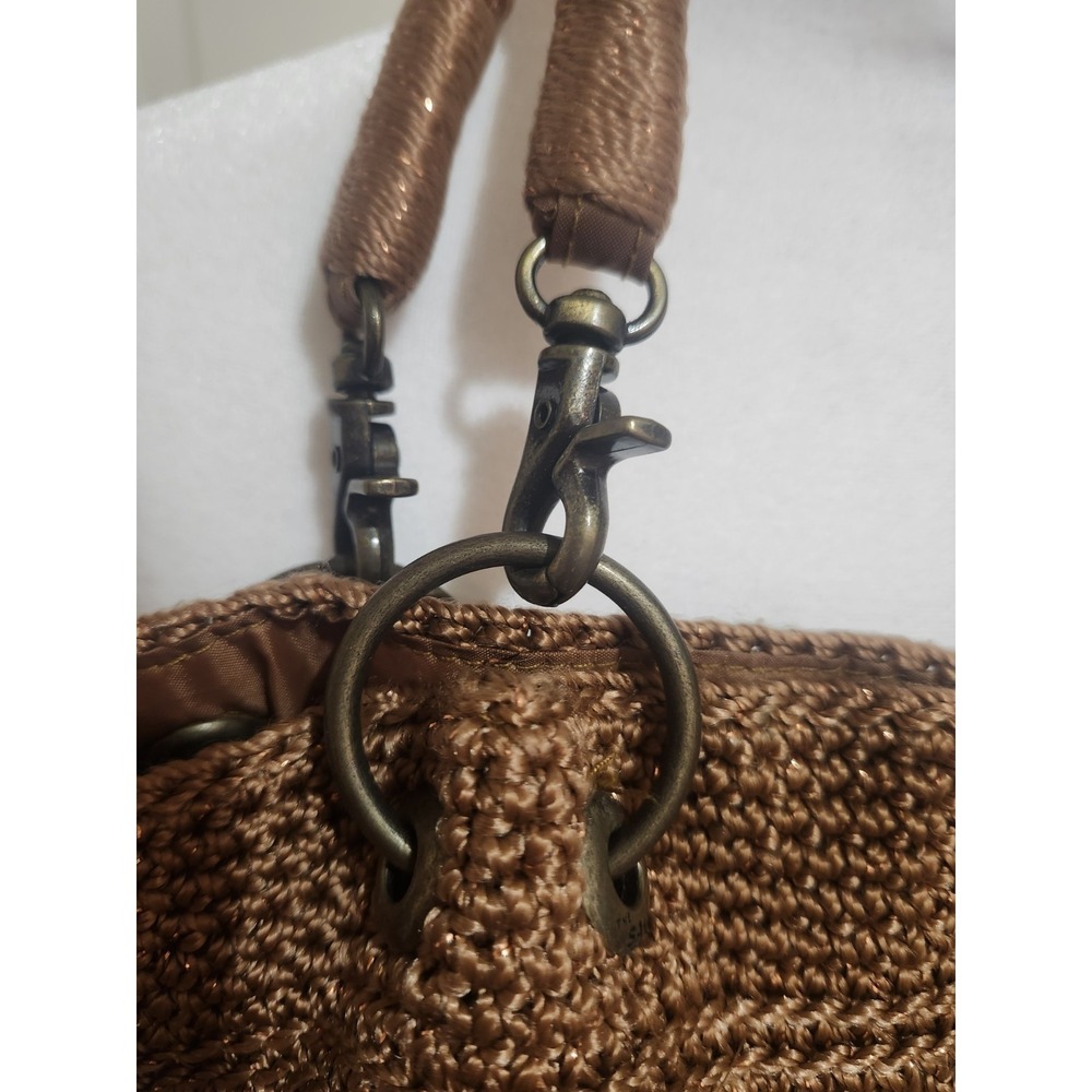The Sak Crocheted Shoulder Bag CHESTNUT Brown With Gold Metallic Threads VTG EUC - Picture 3 of 10